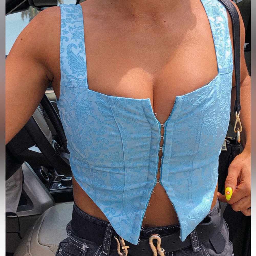 Princess Polly Blue Brocade Corset Top